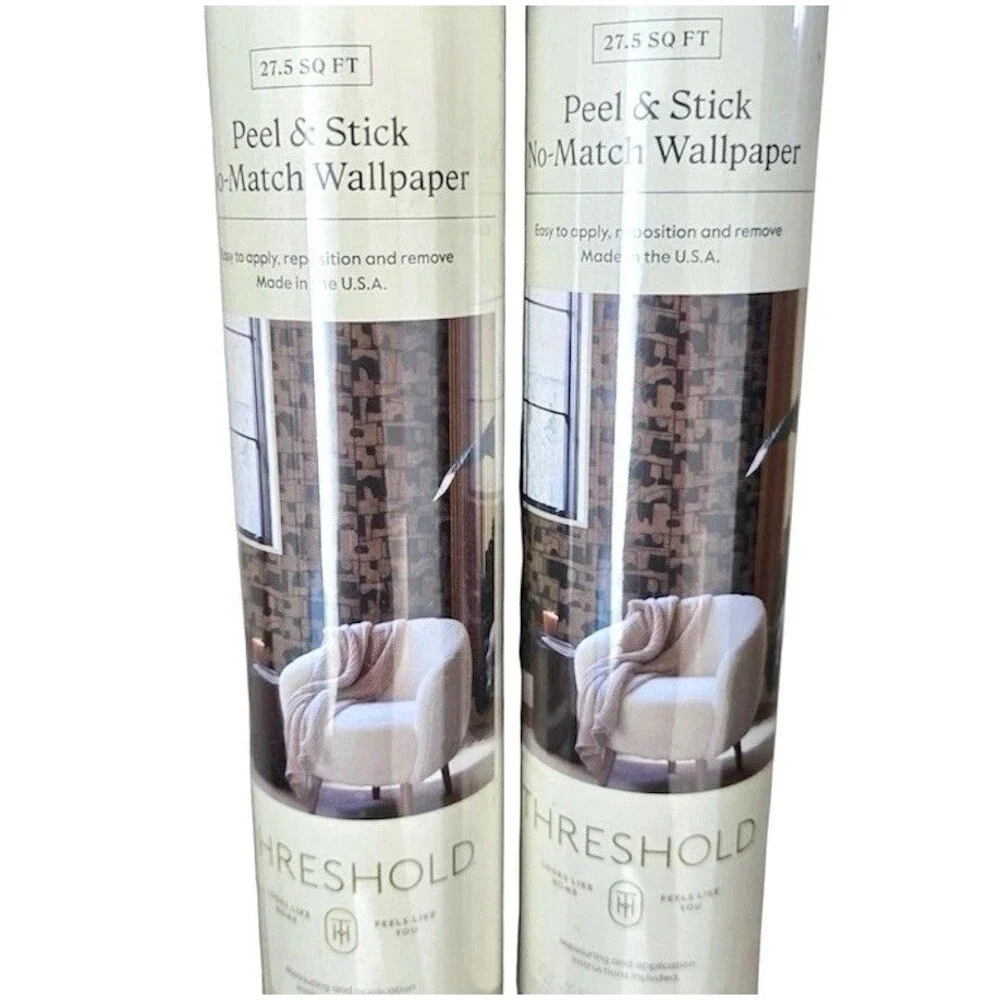 X2 Threshold Abstract Maze Peel & Stick Wallpaper Gold Black NEW